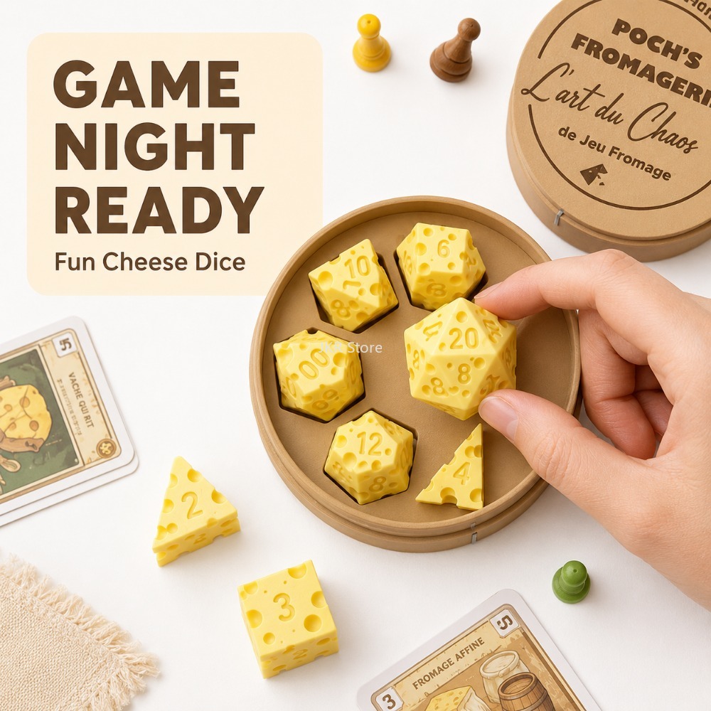 Board Game Dnd - クリエイティブな不規則なチーズ型ダイスセット D4 D20 ポータブルダイスボックス ボードゲーム用装飾品 家族の集まり