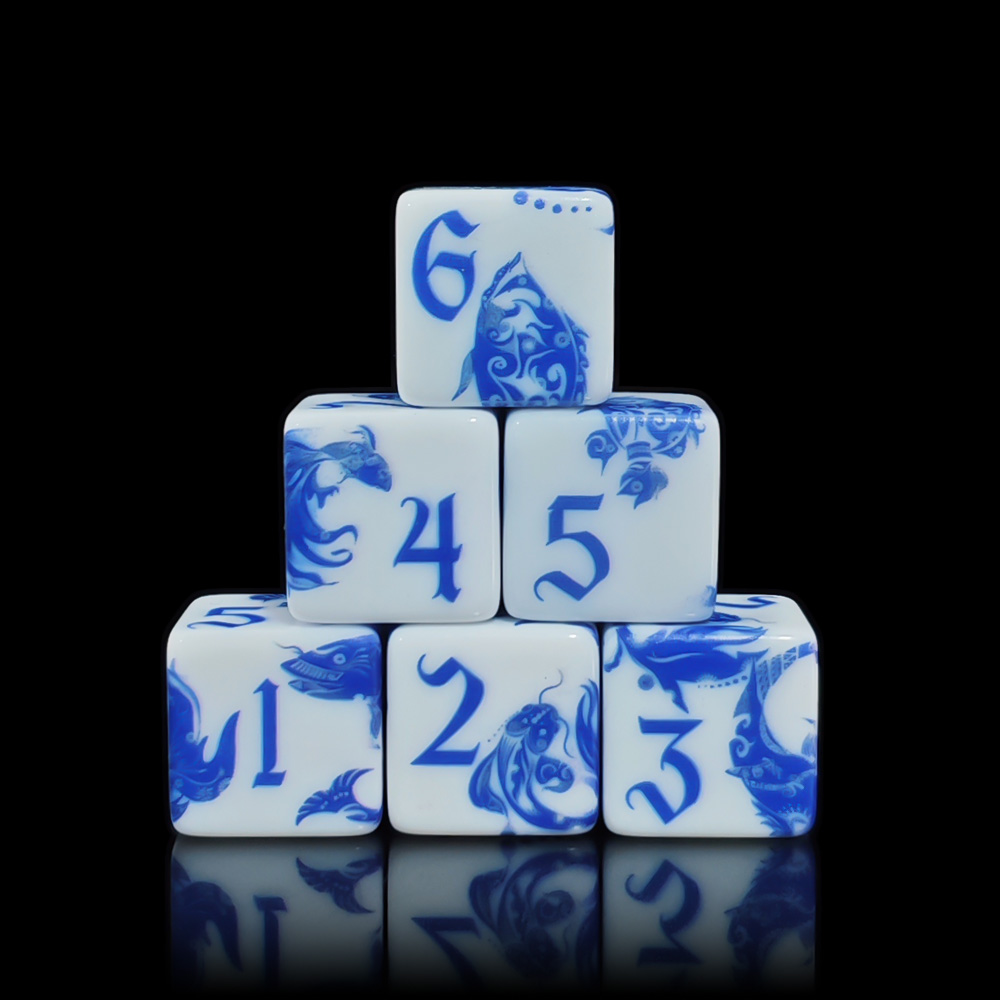 Board Game Dnd - 12個入り青と白の磁器鯉魚D6ダイス、中国風16MM正方形アクリル6面ダイス、DND RPG TTRPテーブルトップボードゲーム用