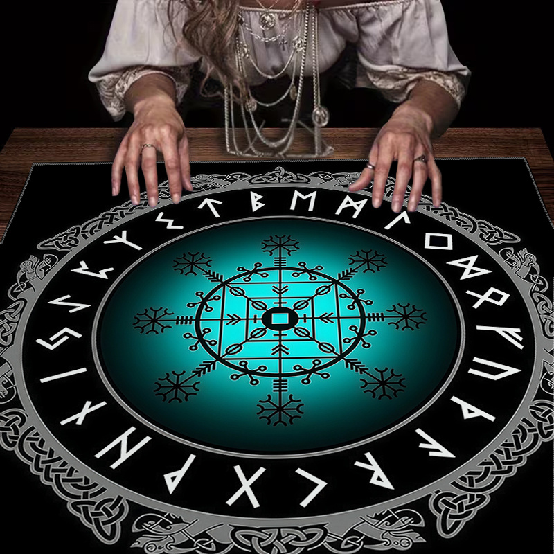 Board Game Vikings - VIKAMA 北欧バイキングコンパスパターンタロットテーブルクロス、神秘的なデザインのデスクトップ雰囲気装飾、ゲームやパーティーに最適