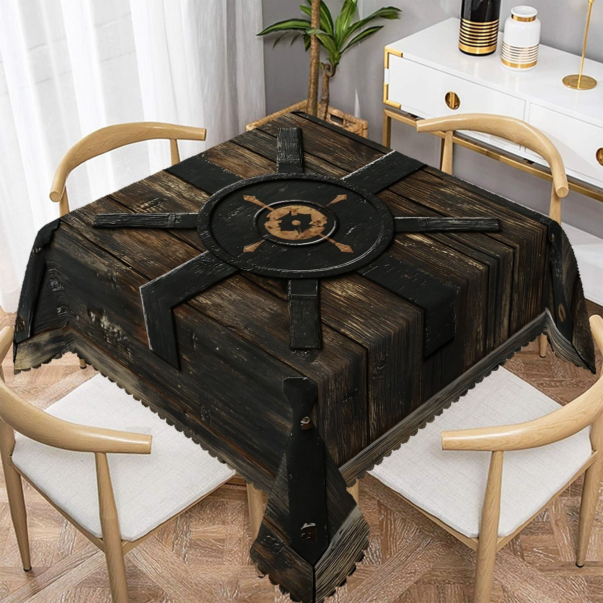 バイキングシールド＆木目調テーブルクロス、素朴な中世スタイル - Board Game Vikings のレビューと価格