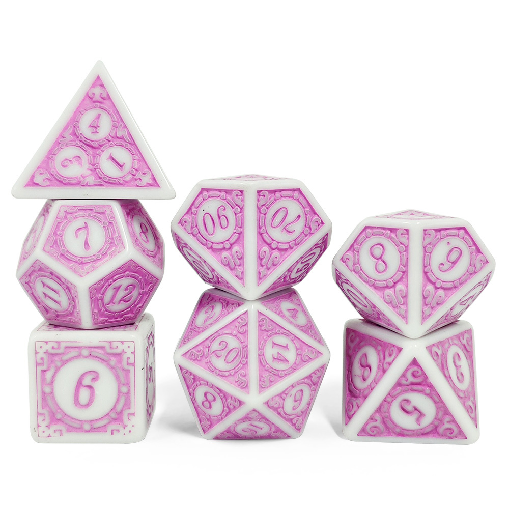 7 個ホワイトピンクアクリル多面体サイコロセットレトロパター - Board Game Dnd のレビューと価格