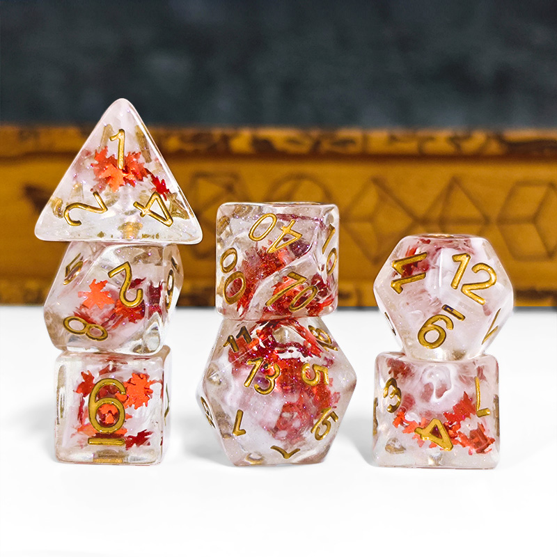 7 個 DND ダイス透明樹脂秋の紅葉多面体サイコロロールプ - Board Game Dnd のレビューと価格