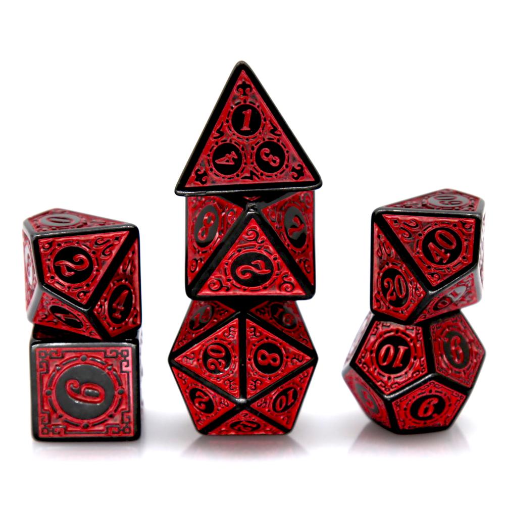 7 個黒赤アクリル多面体サイコロセットレトロパターン DND - Board Game Dnd のレビューと価格
