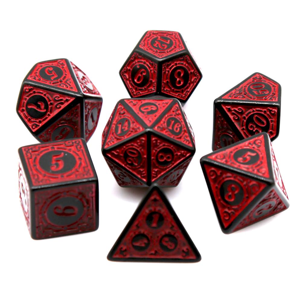 7 個黒赤アクリル多面体サイコロセットレトロパターン DND - Board Game Dnd のレビューと価格