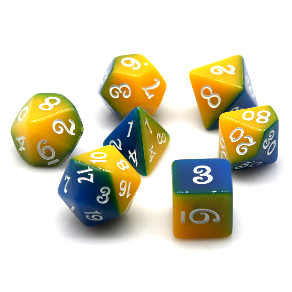 青と黄色のデュアルカラー多面体ダイスセット 7個入り D4- - Board Game Dnd のレビューと価格