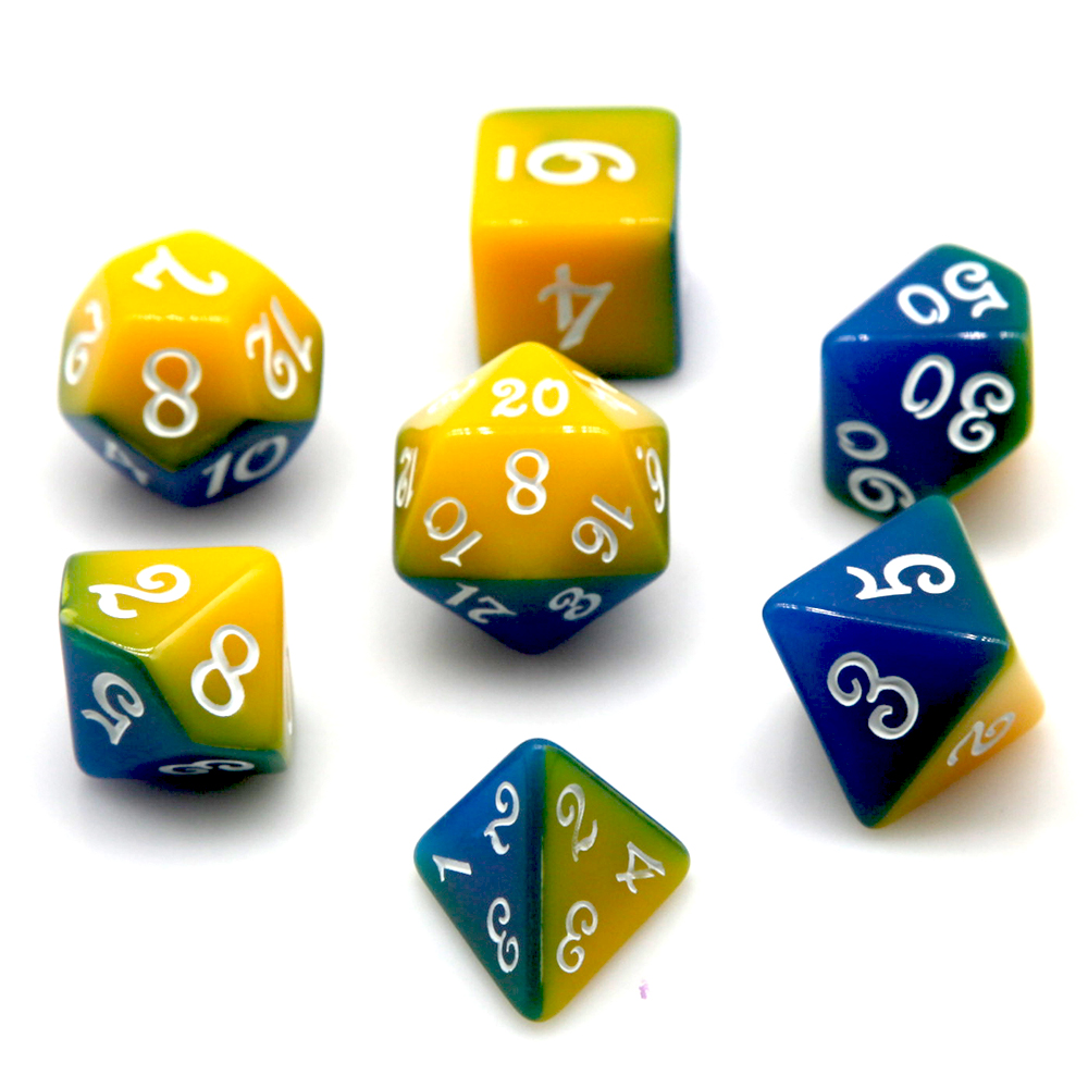 青と黄色のデュアルカラー多面体ダイスセット 7個入り D4- - Board Game Dnd のレビューと価格