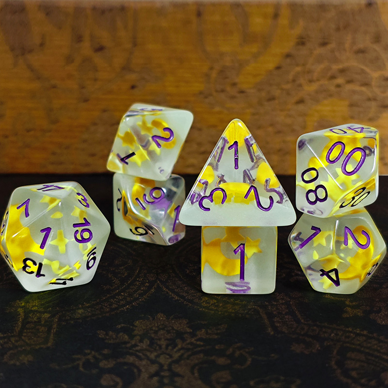 7個/セット 光る多面体ダイス 星 月 レジンダイスセット  - Board Game Dnd のレビューと価格